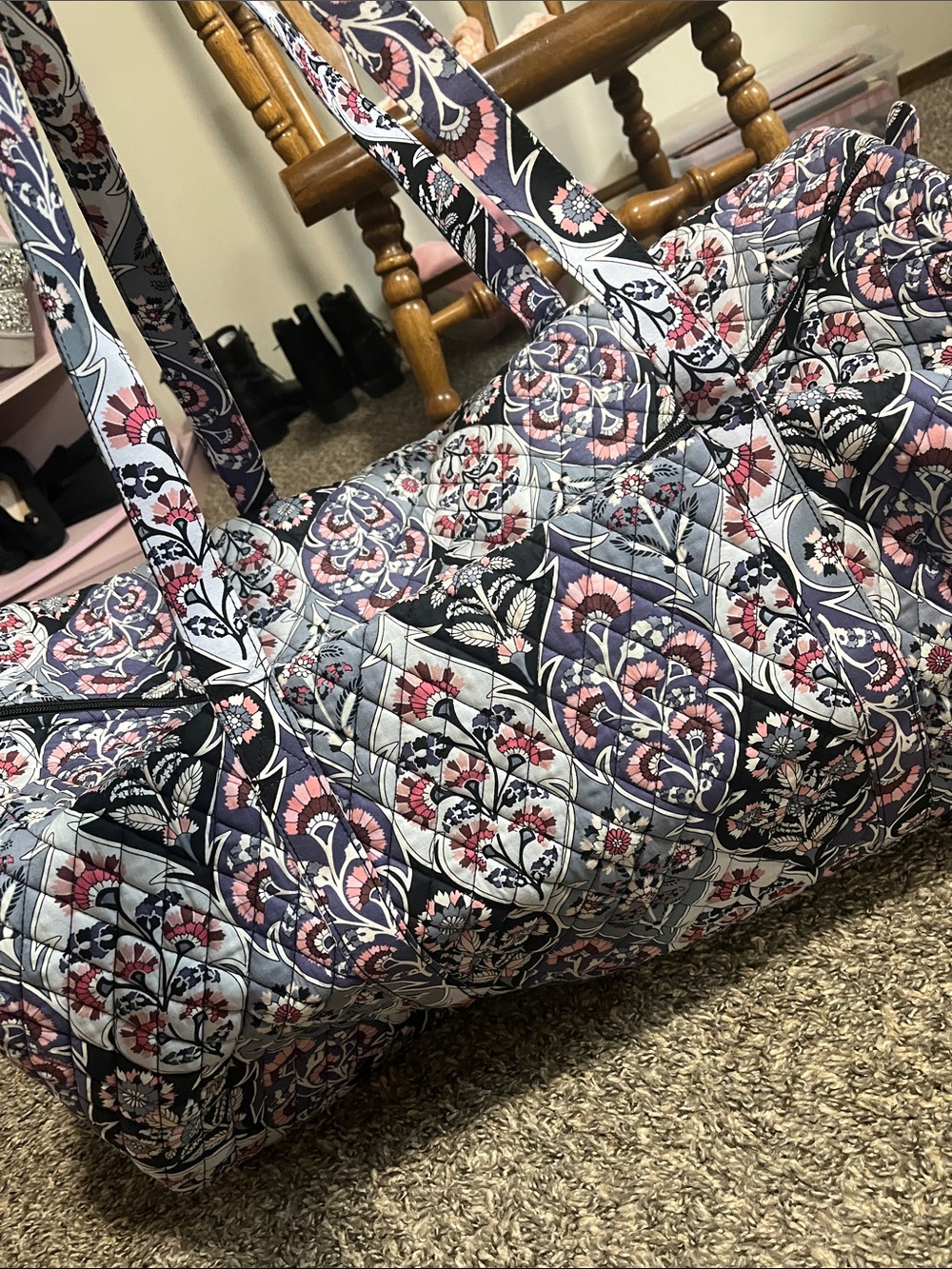 Extra large Vera Bradley Quilted Floral Travel Tote Bag - Pink & Navy